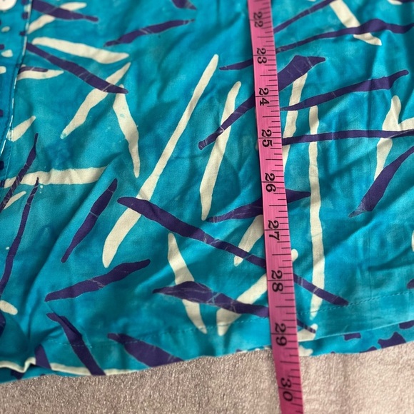 [1X/PTP:25”]Blue Sky Blue Patterned Button-Up Mid Sleeve Rayon Shirt Blouse - Picture 6 of 8